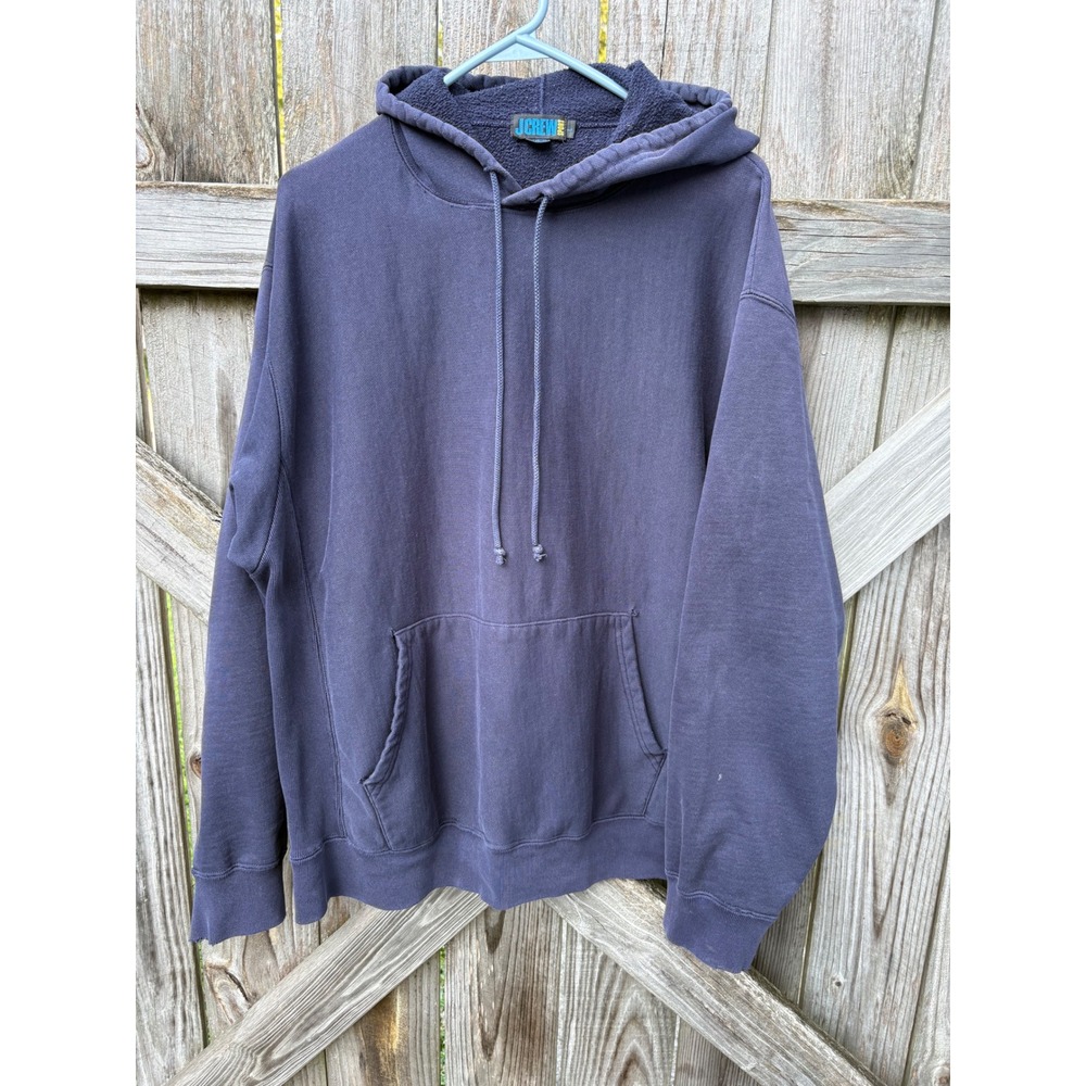 Vintage J.Crew Sport Hoodie Navy Blue Distressed Pullover Large Made in Canada